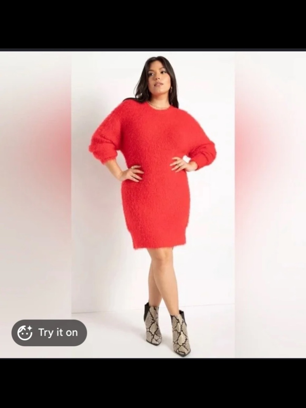 Eloquii Bright Red Fuzzy Sweater Mini Dress